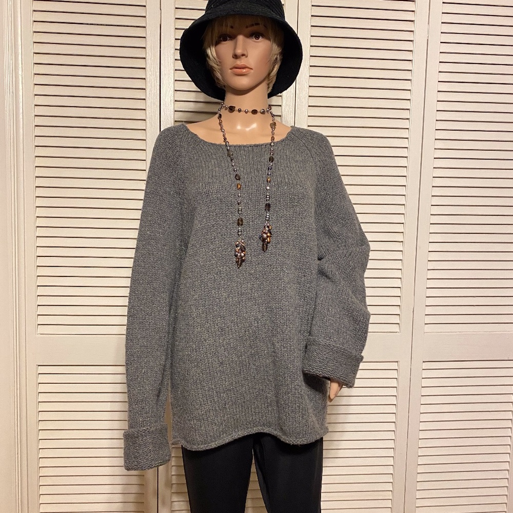 DKNY Gray Lambswool Knit Sweater 1X/XL - EUC